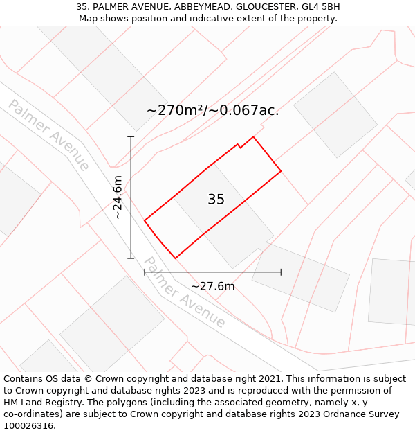 35, PALMER AVENUE, ABBEYMEAD, GLOUCESTER, GL4 5BH: Plot and title map