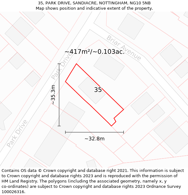 35, PARK DRIVE, SANDIACRE, NOTTINGHAM, NG10 5NB: Plot and title map