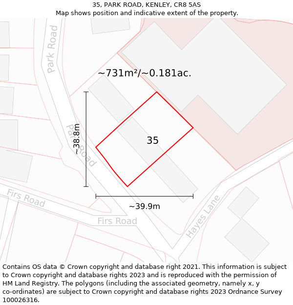35, PARK ROAD, KENLEY, CR8 5AS: Plot and title map