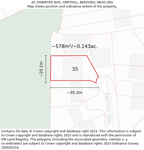 35, PARMITER WAY, AMPTHILL, BEDFORD, MK45 2RG: Plot and title map