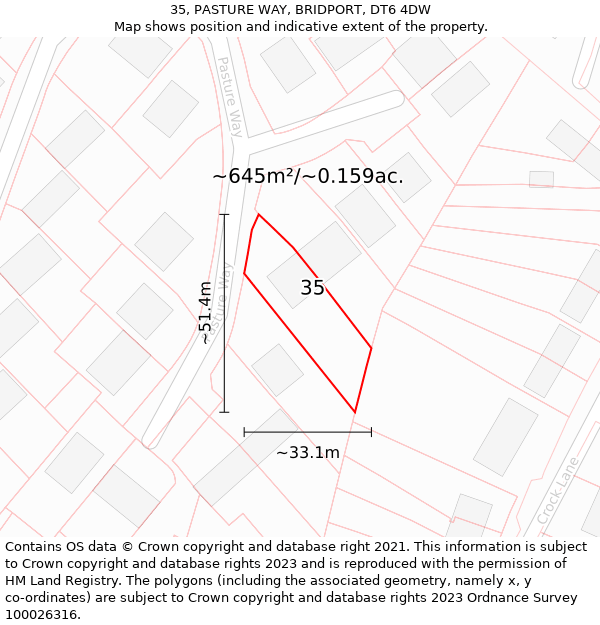 35, PASTURE WAY, BRIDPORT, DT6 4DW: Plot and title map