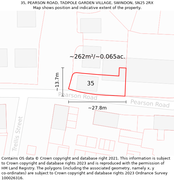 35, PEARSON ROAD, TADPOLE GARDEN VILLAGE, SWINDON, SN25 2RX: Plot and title map