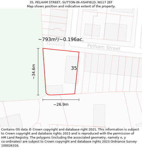 35, PELHAM STREET, SUTTON-IN-ASHFIELD, NG17 2EF: Plot and title map