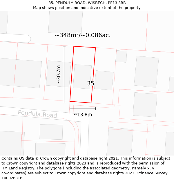 35, PENDULA ROAD, WISBECH, PE13 3RR: Plot and title map