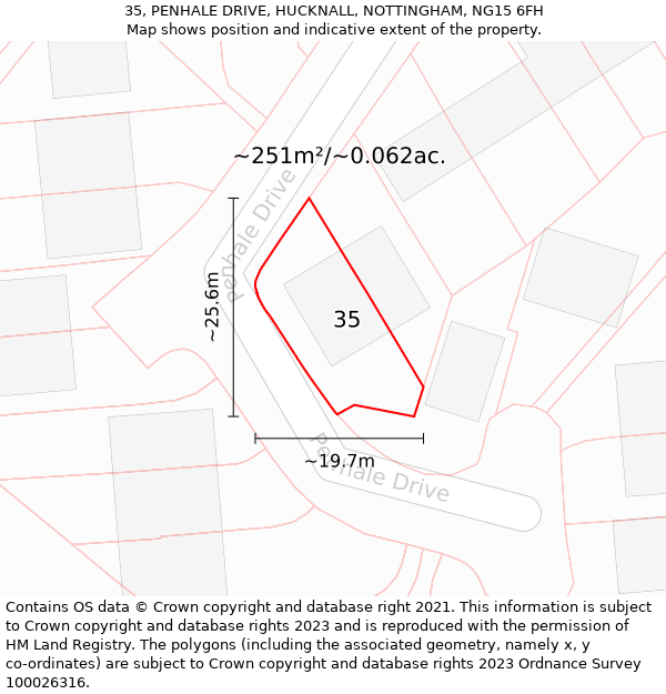 35, PENHALE DRIVE, HUCKNALL, NOTTINGHAM, NG15 6FH: Plot and title map