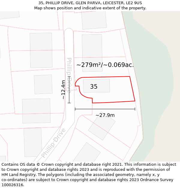 35, PHILLIP DRIVE, GLEN PARVA, LEICESTER, LE2 9US: Plot and title map