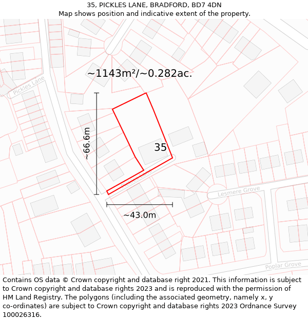 35, PICKLES LANE, BRADFORD, BD7 4DN: Plot and title map