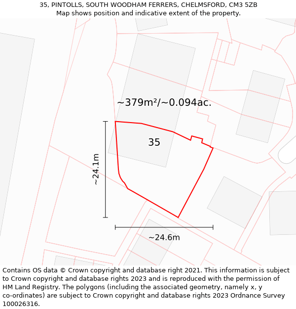 35, PINTOLLS, SOUTH WOODHAM FERRERS, CHELMSFORD, CM3 5ZB: Plot and title map