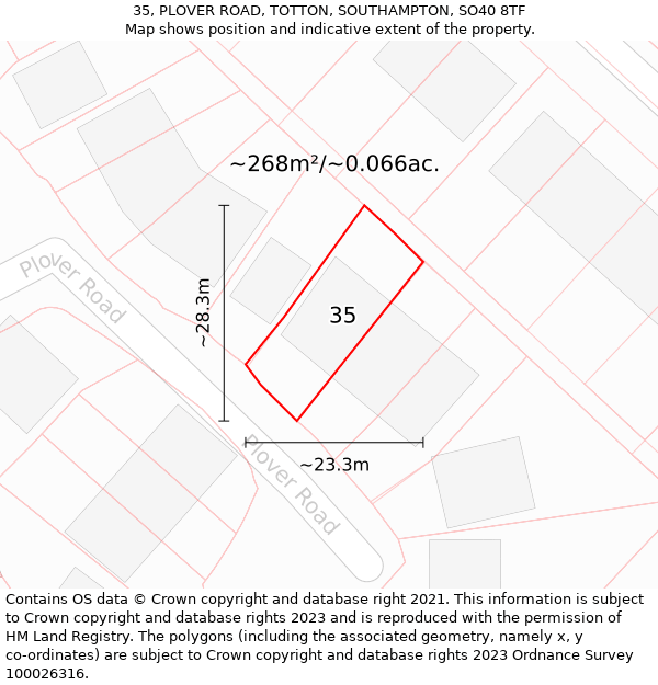 35, PLOVER ROAD, TOTTON, SOUTHAMPTON, SO40 8TF: Plot and title map