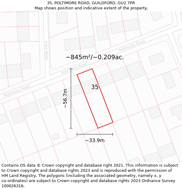 35, POLTIMORE ROAD, GUILDFORD, GU2 7PR: Plot and title map