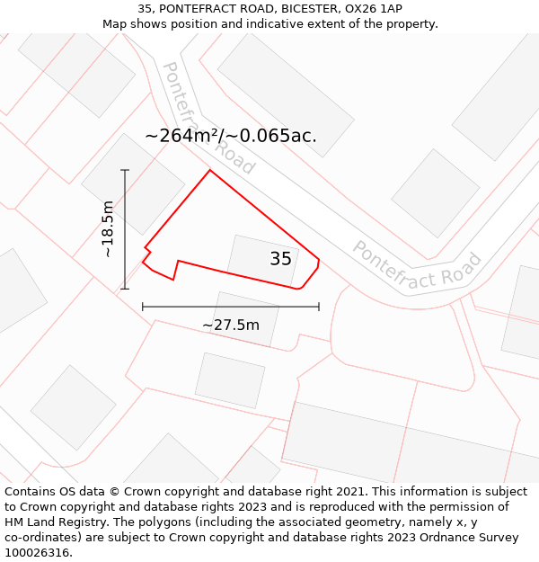 35, PONTEFRACT ROAD, BICESTER, OX26 1AP: Plot and title map