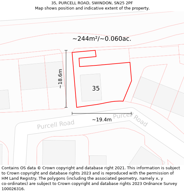 35, PURCELL ROAD, SWINDON, SN25 2PF: Plot and title map