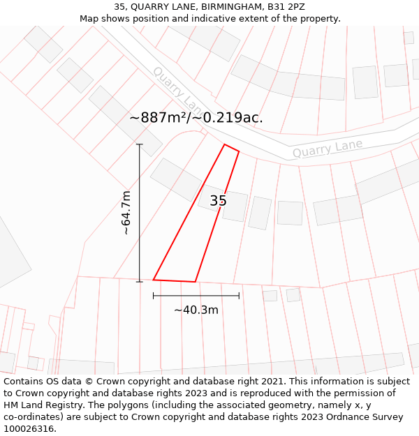 35, QUARRY LANE, BIRMINGHAM, B31 2PZ: Plot and title map