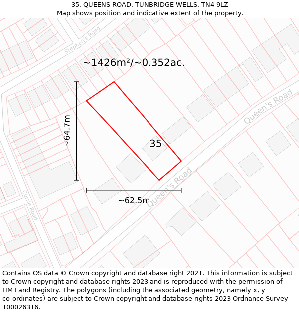 35, QUEENS ROAD, TUNBRIDGE WELLS, TN4 9LZ: Plot and title map