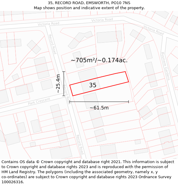 35, RECORD ROAD, EMSWORTH, PO10 7NS: Plot and title map