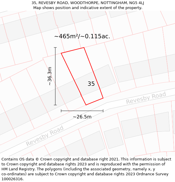 35, REVESBY ROAD, WOODTHORPE, NOTTINGHAM, NG5 4LJ: Plot and title map