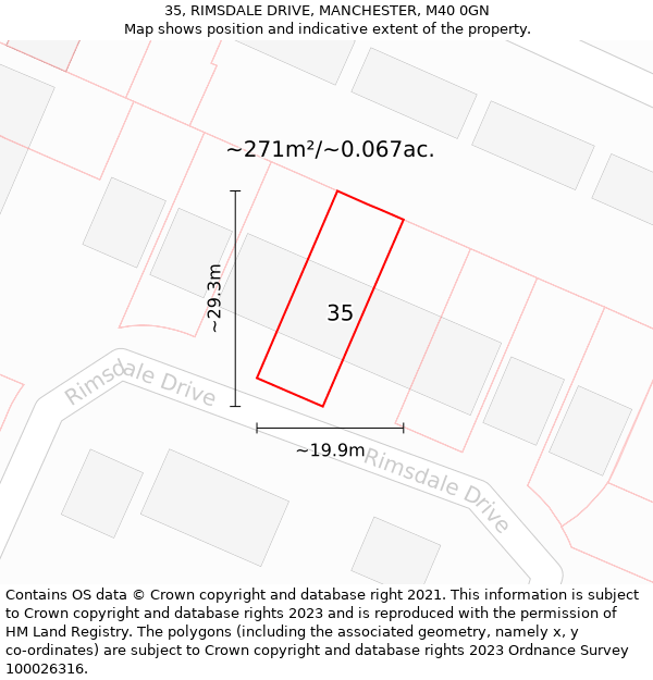 35, RIMSDALE DRIVE, MANCHESTER, M40 0GN: Plot and title map