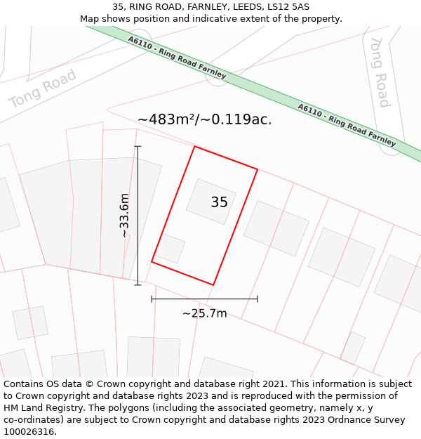 35, RING ROAD, FARNLEY, LEEDS, LS12 5AS: Plot and title map