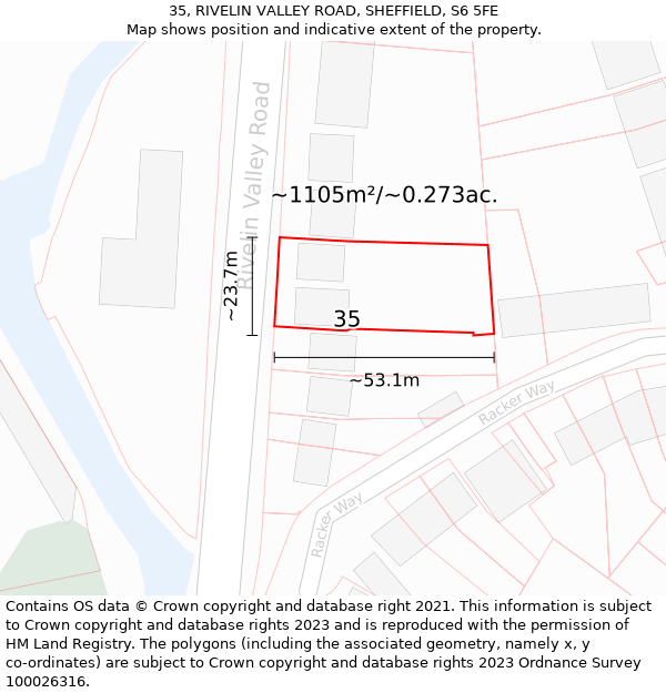 35, RIVELIN VALLEY ROAD, SHEFFIELD, S6 5FE: Plot and title map