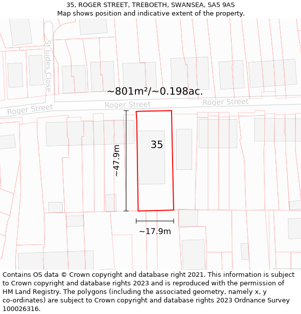 35, ROGER STREET, TREBOETH, SWANSEA, SA5 9AS: Plot and title map