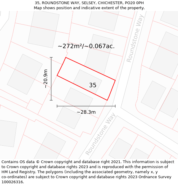 35, ROUNDSTONE WAY, SELSEY, CHICHESTER, PO20 0PH: Plot and title map