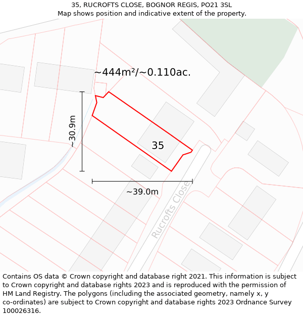 35, RUCROFTS CLOSE, BOGNOR REGIS, PO21 3SL: Plot and title map