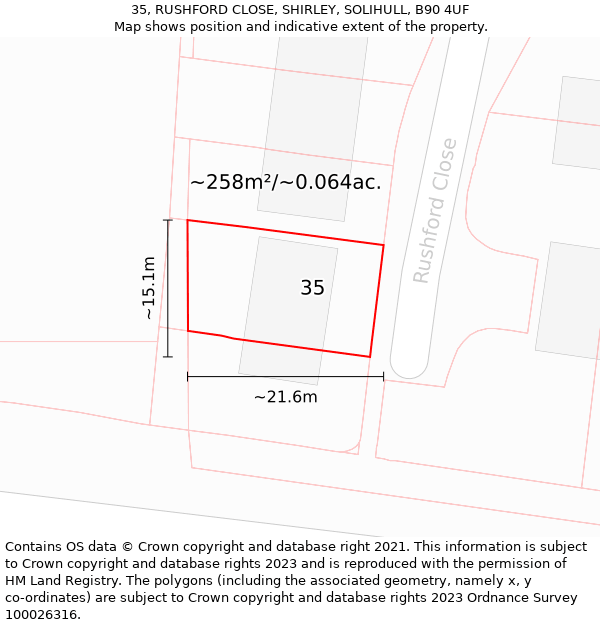 35, RUSHFORD CLOSE, SHIRLEY, SOLIHULL, B90 4UF: Plot and title map