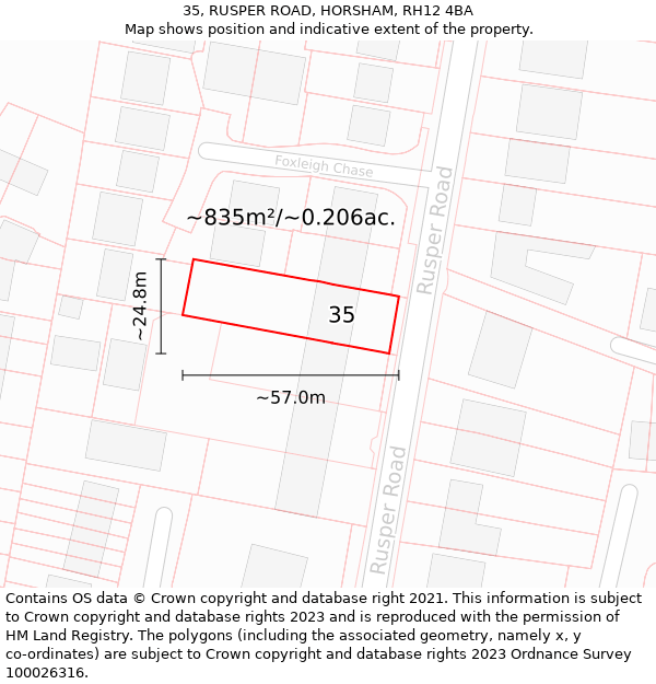 35, RUSPER ROAD, HORSHAM, RH12 4BA: Plot and title map