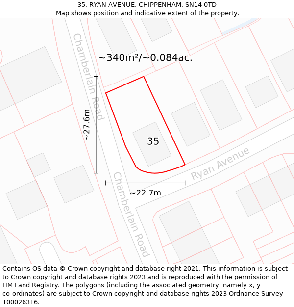 35, RYAN AVENUE, CHIPPENHAM, SN14 0TD: Plot and title map