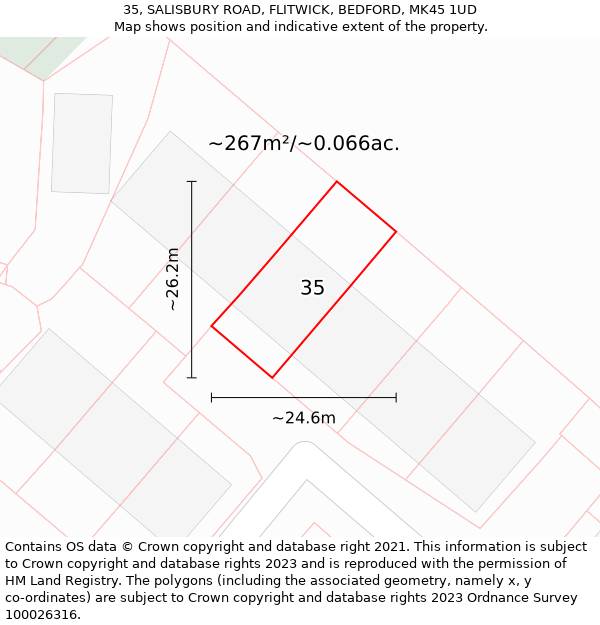 35, SALISBURY ROAD, FLITWICK, BEDFORD, MK45 1UD: Plot and title map