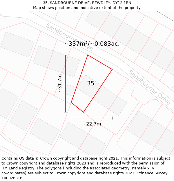 35, SANDBOURNE DRIVE, BEWDLEY, DY12 1BN: Plot and title map