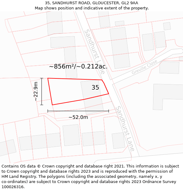 35, SANDHURST ROAD, GLOUCESTER, GL2 9AA: Plot and title map