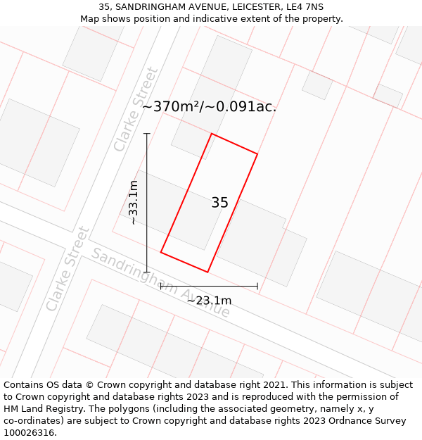 35, SANDRINGHAM AVENUE, LEICESTER, LE4 7NS: Plot and title map
