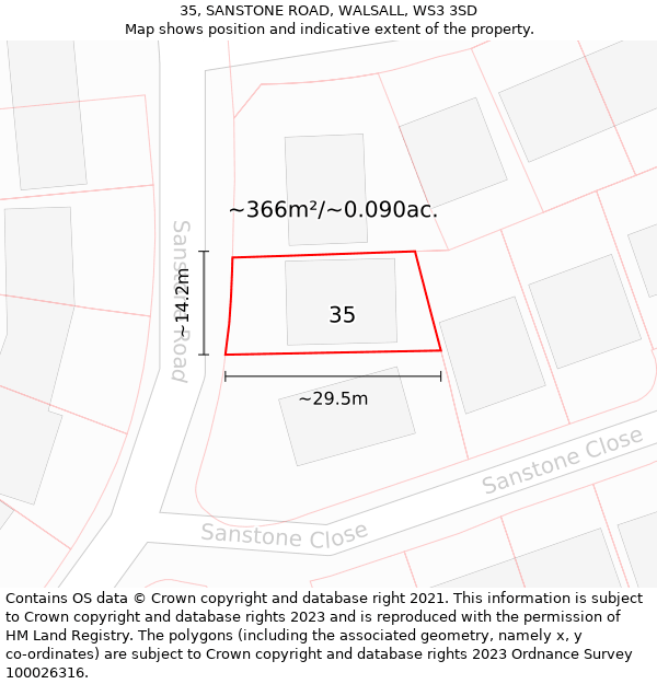 35, SANSTONE ROAD, WALSALL, WS3 3SD: Plot and title map