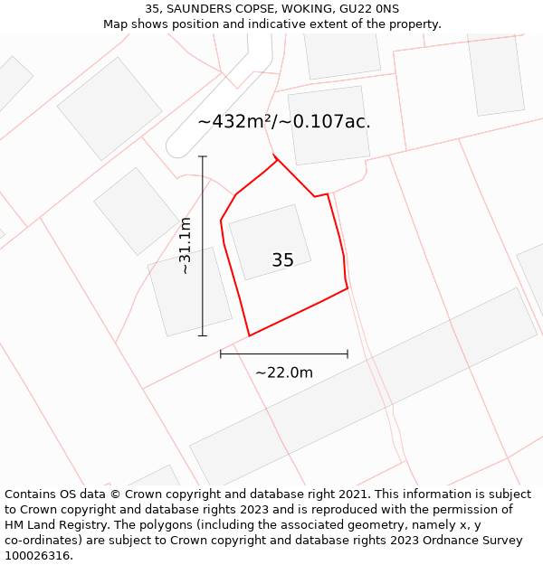 35, SAUNDERS COPSE, WOKING, GU22 0NS: Plot and title map