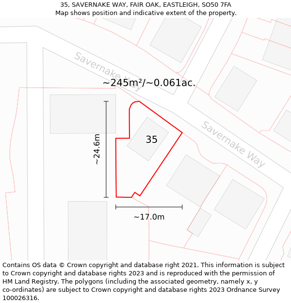 35, SAVERNAKE WAY, FAIR OAK, EASTLEIGH, SO50 7FA: Plot and title map