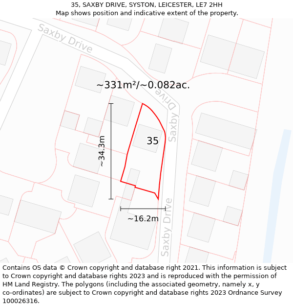 35, SAXBY DRIVE, SYSTON, LEICESTER, LE7 2HH: Plot and title map