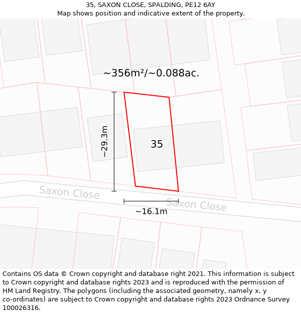 35, SAXON CLOSE, SPALDING, PE12 6AY: Plot and title map