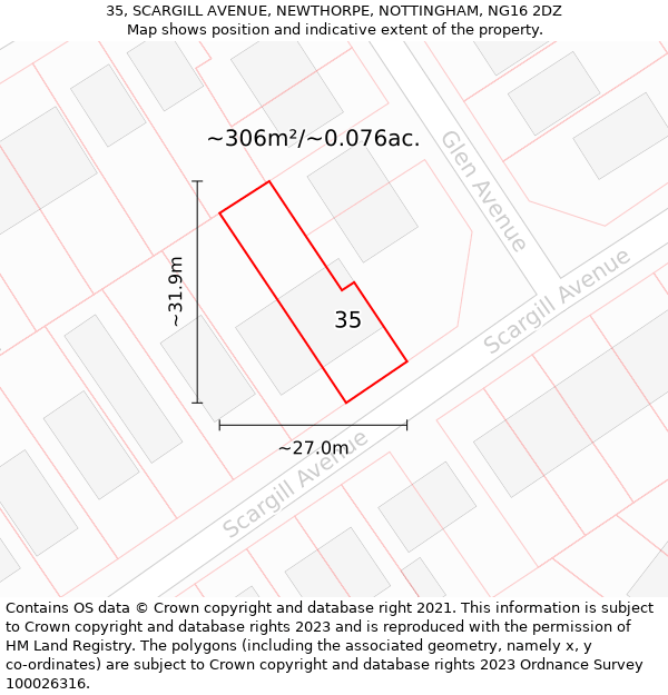 35, SCARGILL AVENUE, NEWTHORPE, NOTTINGHAM, NG16 2DZ: Plot and title map