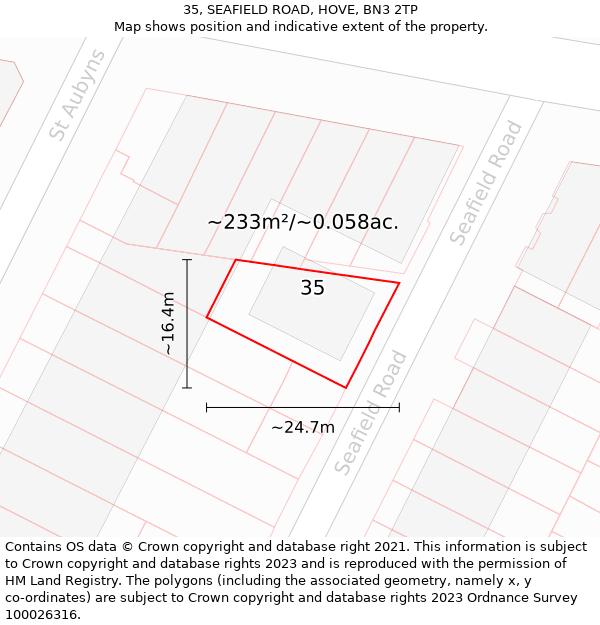 35, SEAFIELD ROAD, HOVE, BN3 2TP: Plot and title map