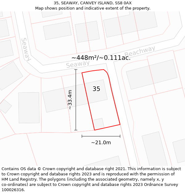 35, SEAWAY, CANVEY ISLAND, SS8 0AX: Plot and title map