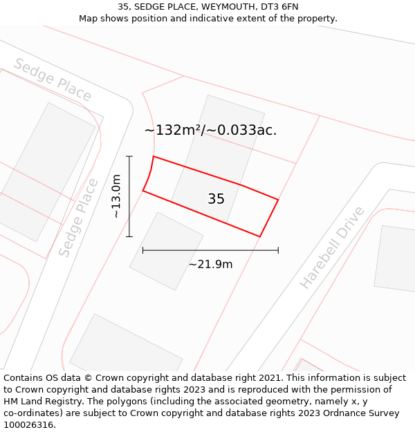 35, SEDGE PLACE, WEYMOUTH, DT3 6FN: Plot and title map