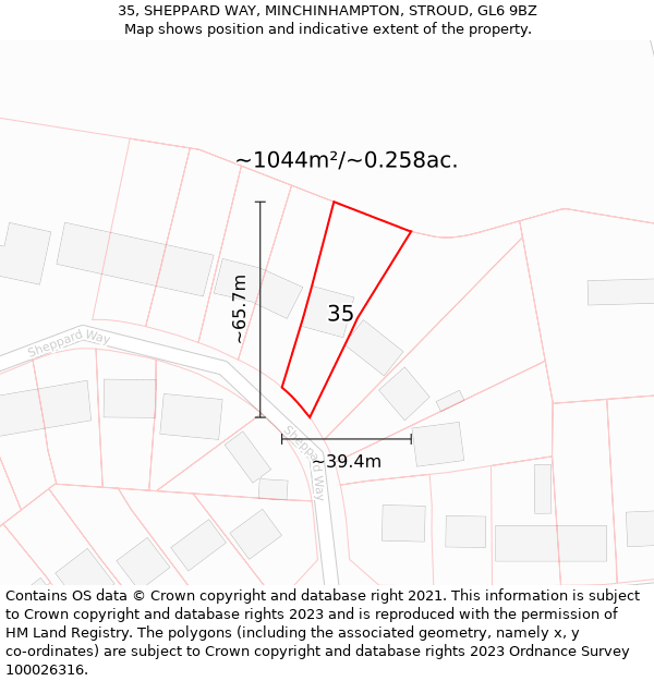 35, SHEPPARD WAY, MINCHINHAMPTON, STROUD, GL6 9BZ: Plot and title map