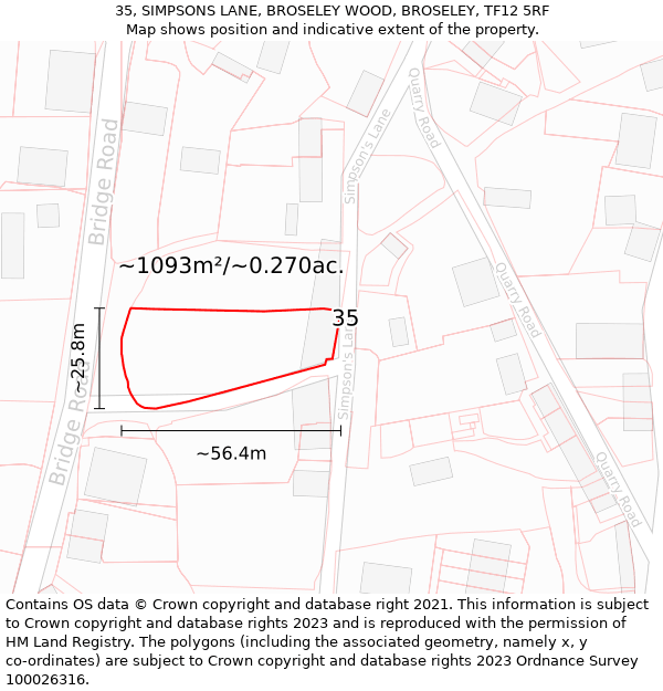 35, SIMPSONS LANE, BROSELEY WOOD, BROSELEY, TF12 5RF: Plot and title map