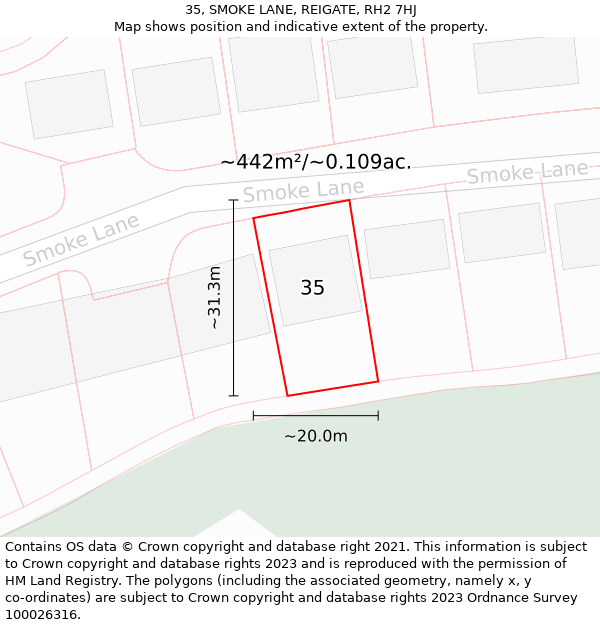 35, SMOKE LANE, REIGATE, RH2 7HJ: Plot and title map