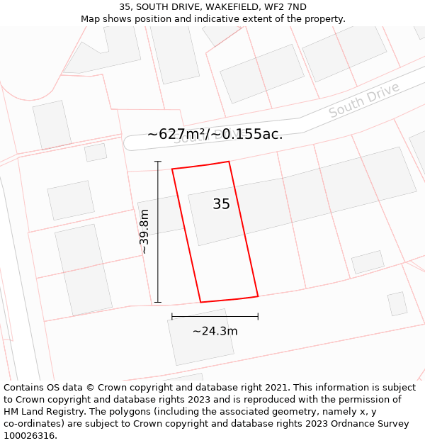 35, SOUTH DRIVE, WAKEFIELD, WF2 7ND: Plot and title map