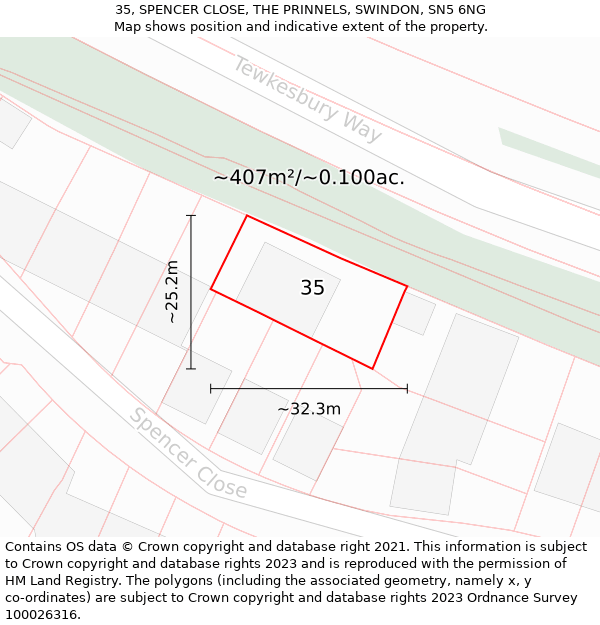 35, SPENCER CLOSE, THE PRINNELS, SWINDON, SN5 6NG: Plot and title map