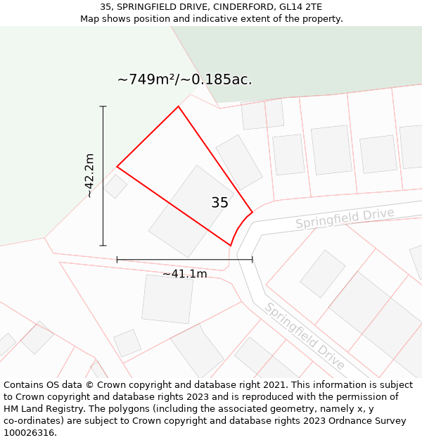 35, SPRINGFIELD DRIVE, CINDERFORD, GL14 2TE: Plot and title map