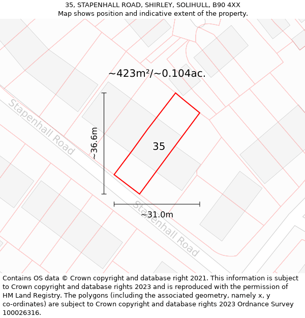 35, STAPENHALL ROAD, SHIRLEY, SOLIHULL, B90 4XX: Plot and title map