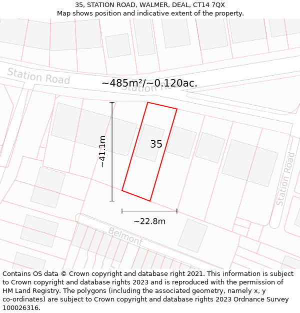 35, STATION ROAD, WALMER, DEAL, CT14 7QX: Plot and title map